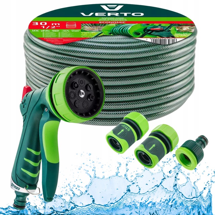 Set Furtun Gradina 30m 1/2", Verto, rezistent UV, zavor cu 7 functii