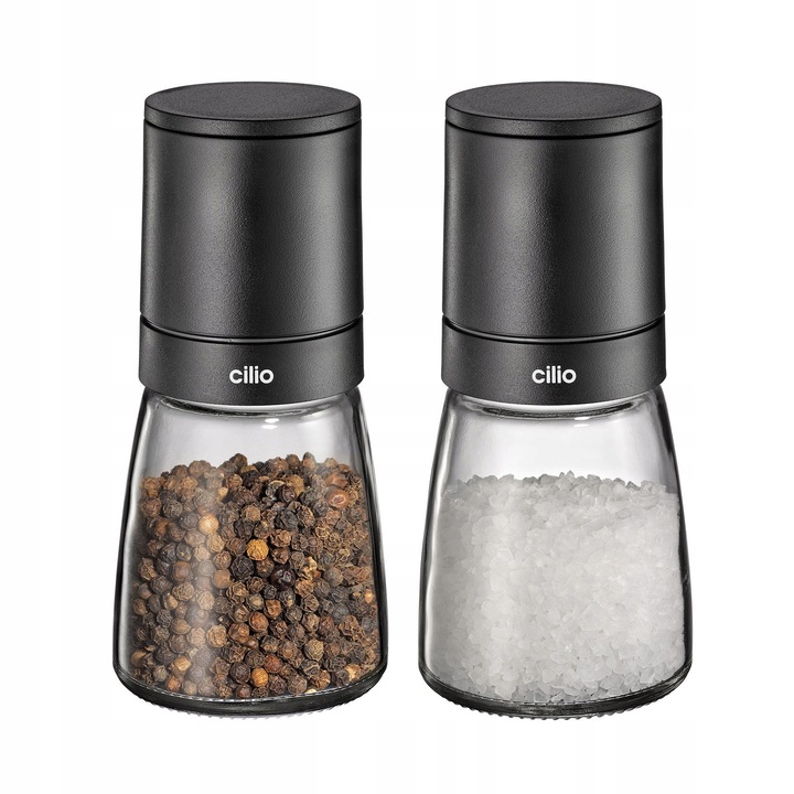 Set 2 Rasnite Cilio pentru Sare si Piper, 14cm, Capacitate 30g, Sticla