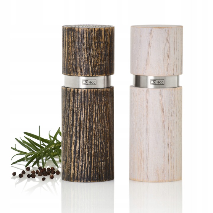 Set 2 Macini AdHoc Textura XS, Sare si Piper, Lemn Natur, 4.5x13cm