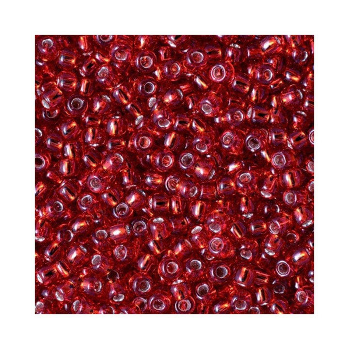 Set margele din sticlă Toho, Silver Lined Ruby, 20g, 2mm