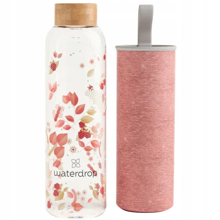 Cana termos Waterdrop Flair 600ml, borosilicata, neagra, cu husa neopren