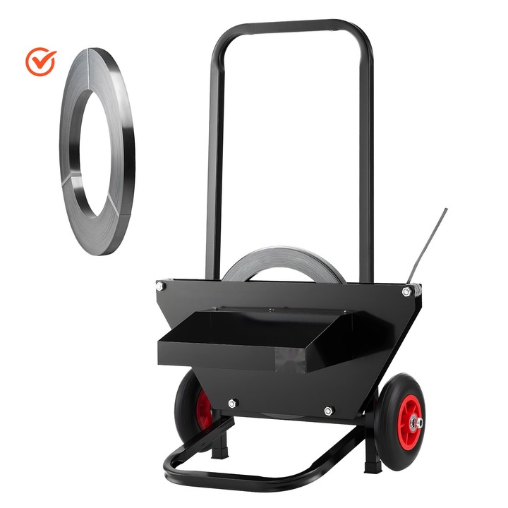 Carucior pentru banda de legat, Distribuitor mobil, Compatibil cu benzi din otel, Diametru miez bobina 600 mm, Constructie robusta, Roti din cauciuc, Pentru fabrica si depozit
