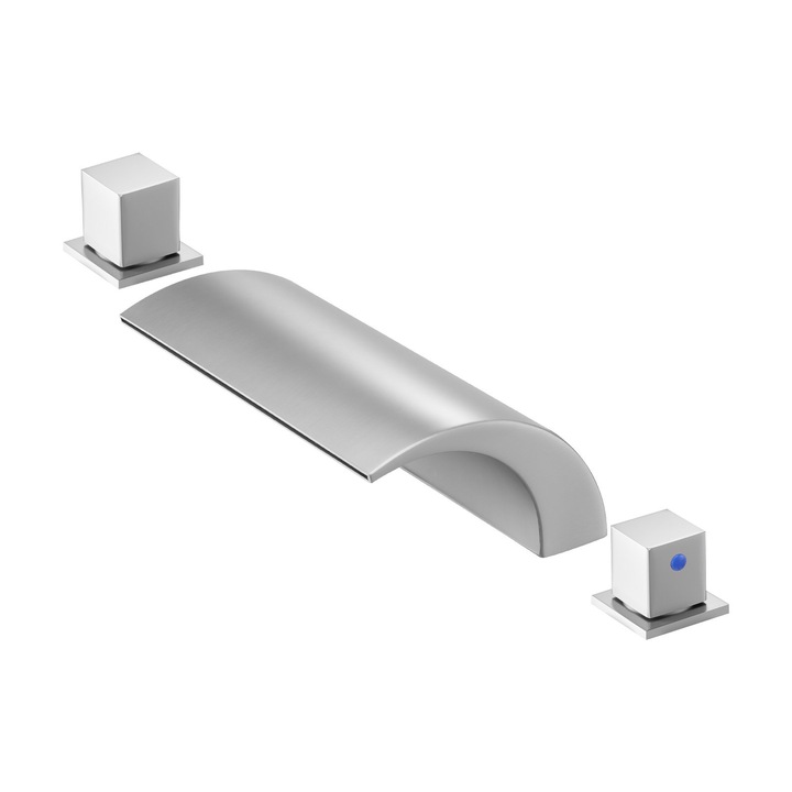 Kádcsaptelep, Római, 3 lyukú, 2 fogantyús, fedélzetre szerelhető, dupla áramlású, ezüst