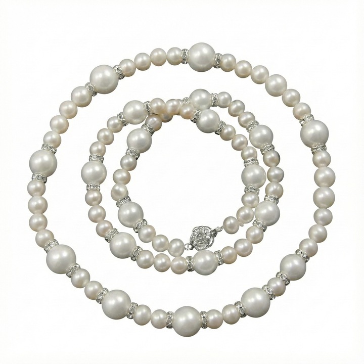 Colier cu perle, Silver & Gems, 44cm, alb, 10x7mm