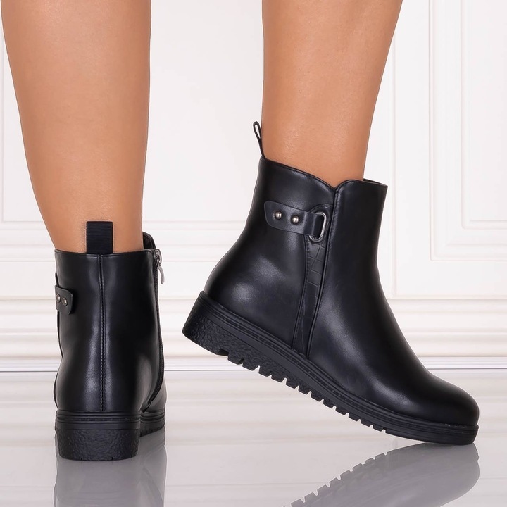 Ghete Dama Imblanite Negre din Piele Ecologica Midna, Negru