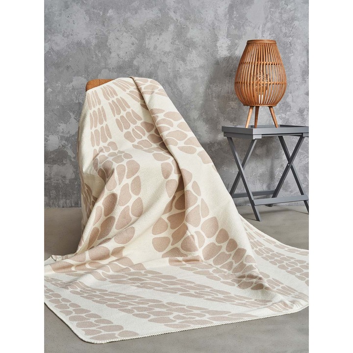 Pled bumbac-acril dublu lalea geometrica Cotton Cloud 165x200cm 500 g/m² – Bej