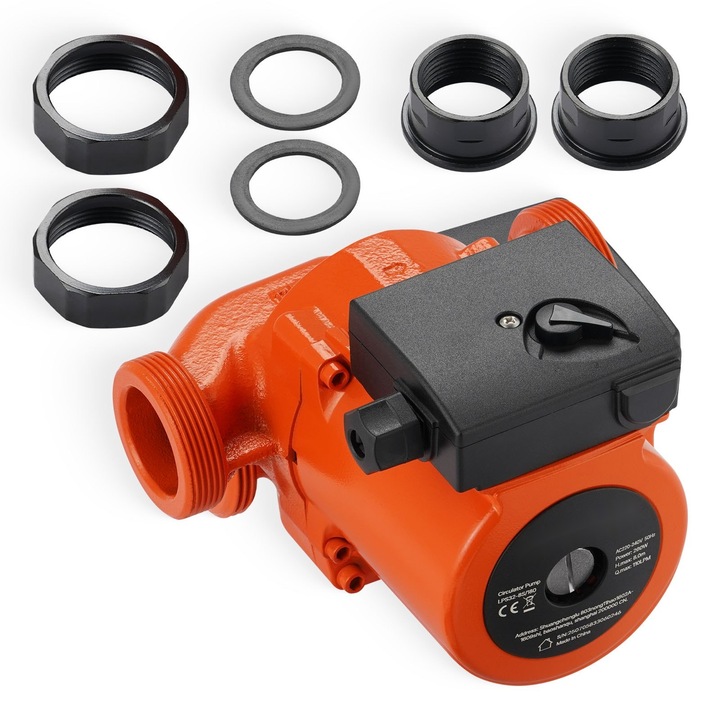 Циркулационна помпа от чугун за топла вода и отопление, LPS32-8S/180, Мощност 3/8 HP, 220–240 V, 110 л/мин, Резбова връзка, Три скорости, Безшумна