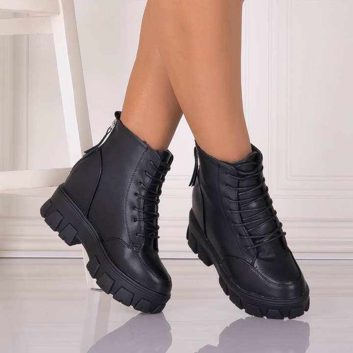 Ghete Dama Imblanite Negre din Piele Ecologica Arizora, Negru, 38