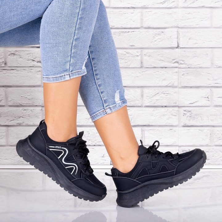 Adidasi dama Negri din Piele Eco/ Textil Avena, Negru