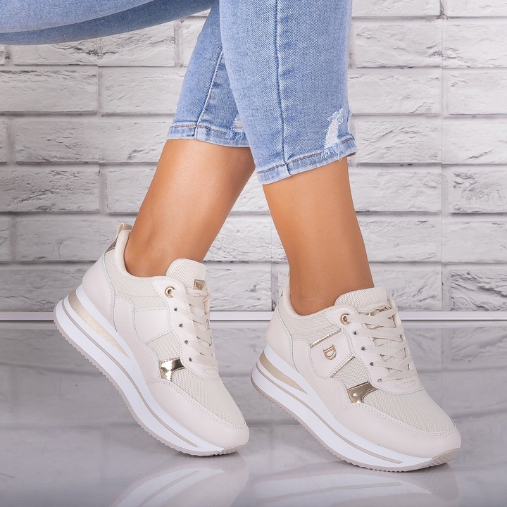 Adidasi dama Bej din Piele Eco/ Textil Anina, Bej