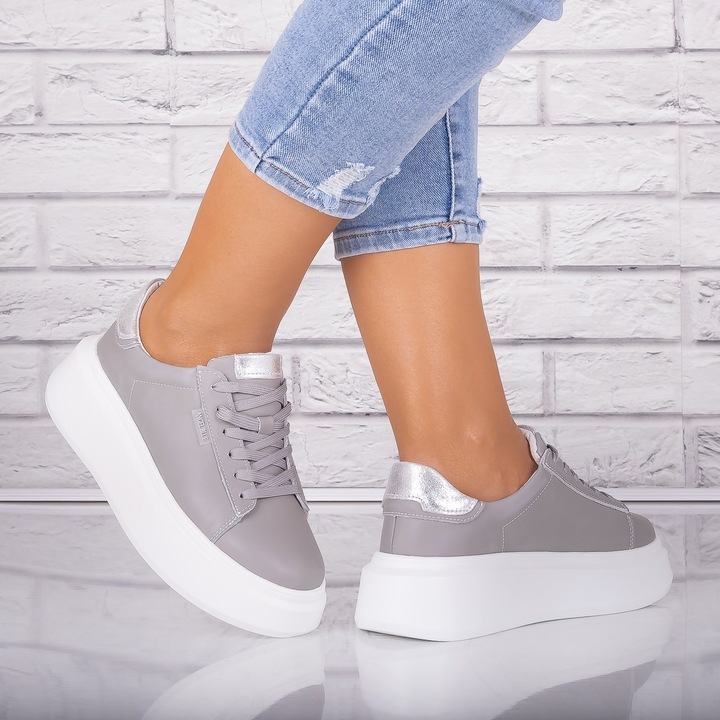 Pantofi dama casual Gri din Piele Naturala Arselia, Gri