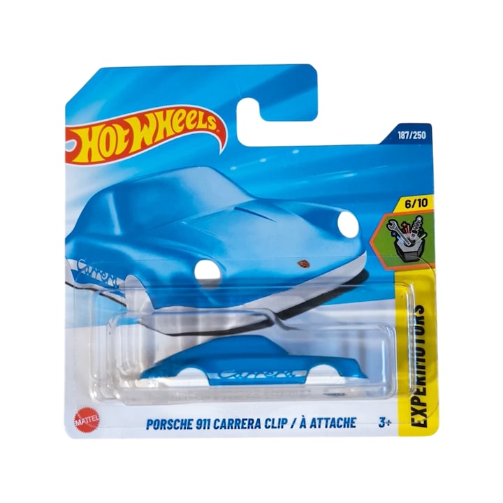 Количка Hot Wheels Porsche 911 Carrera Clip, метален ключодържател, синьо - бял, мащаб 1:64