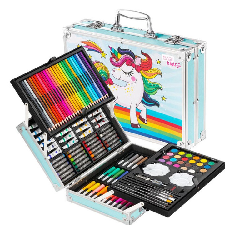 Rqiurpn festő és rajzkészlet, 145 darab, kék, 30x20x5cm