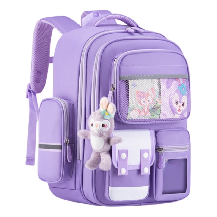 Ghiozdan Scolar Ergonomic AjieQaQ®, Ultra-Usor cu Spate Respirabil si Captusit, Rezistent la Apa, Design Elegant Mov, Dimensiuni 42x30x20cm, Ideal pentru Scoala si Excursii, Confort si Siguranta pentru Copii