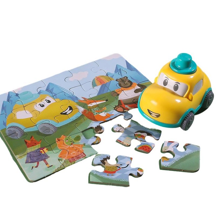 Joc Puzzle pentru copii - Cartoon Puzzle pentru copii cu masini, material ABS si plastic, recomandat pentru baieti si fete de 2+ ani