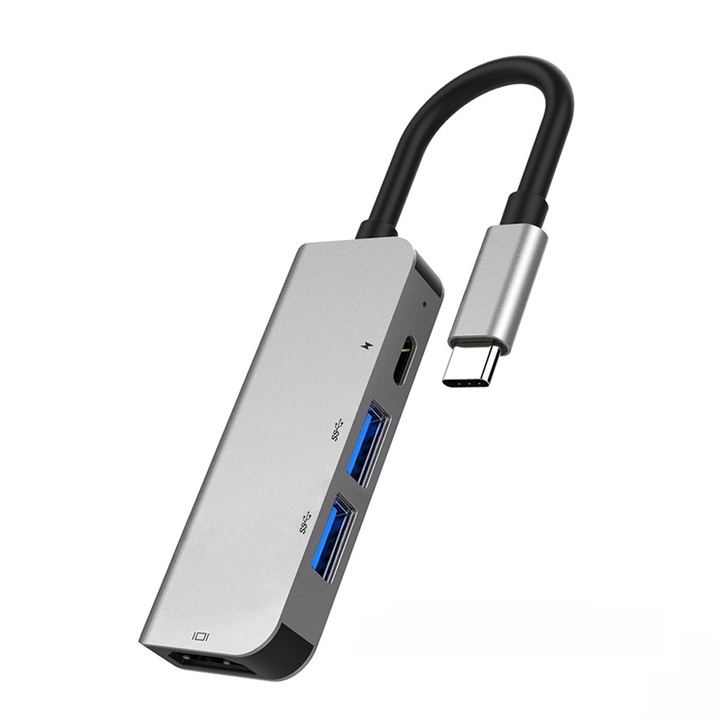 Hub USB C 3 in 1, adaptor USB C din aluminiu pentru MacBook Pro/Air, 4K HDTV, PD 87W, port USB 3.0, pentru iPad Pro m1, XPS, laptopuri PC, Switch