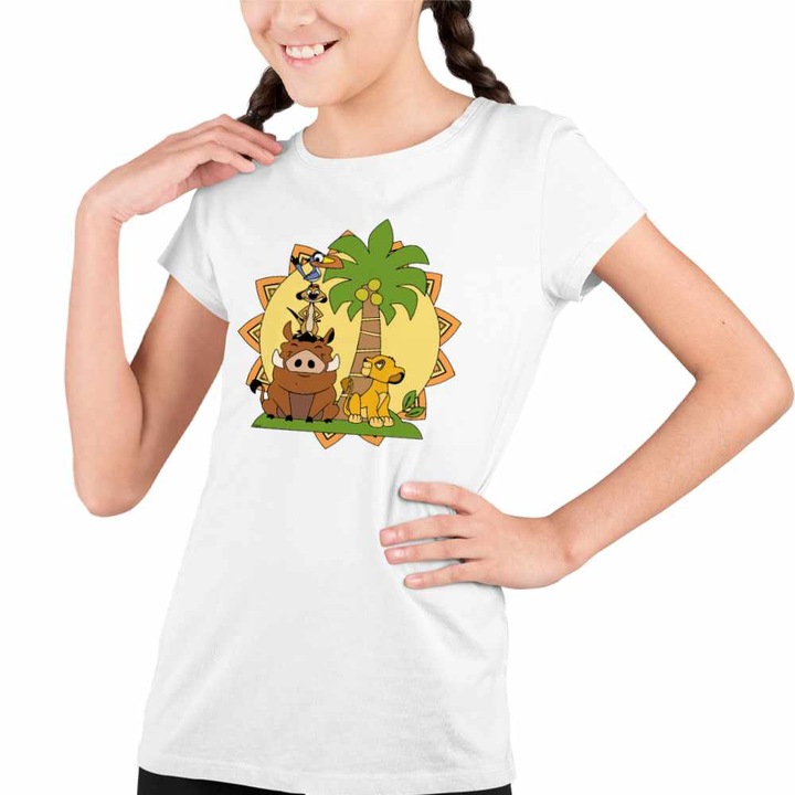 Tricou Copii Fete Timon Pumba Simba Regele Leu, Fehér