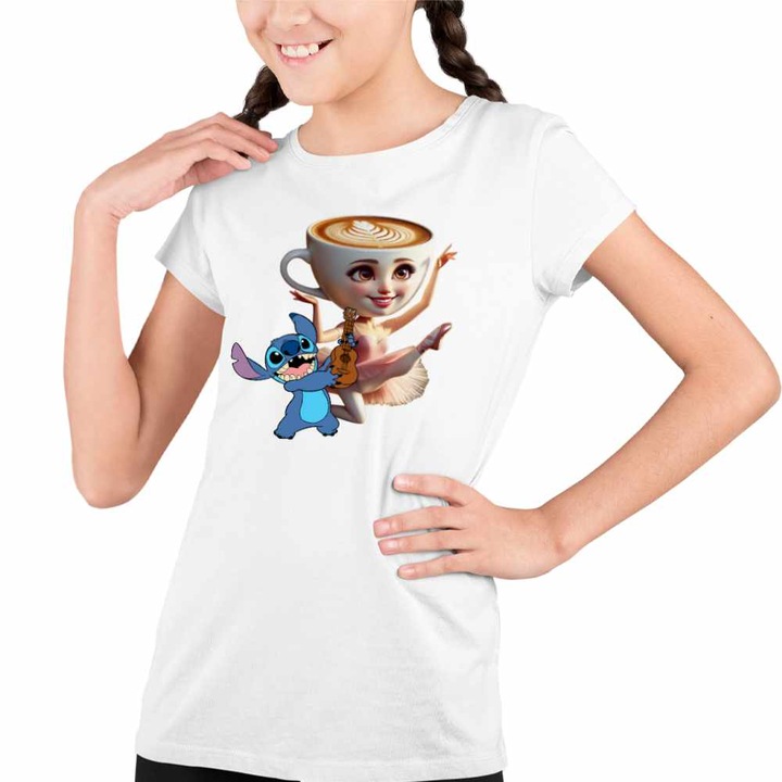Tricou Copii Fete Stitch Balerina Cappucina Tiktok, Fehér