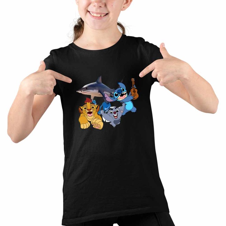 Tricou Copii Fete Tralalero Tralala Garda Felina Stitch Meme, Fekete