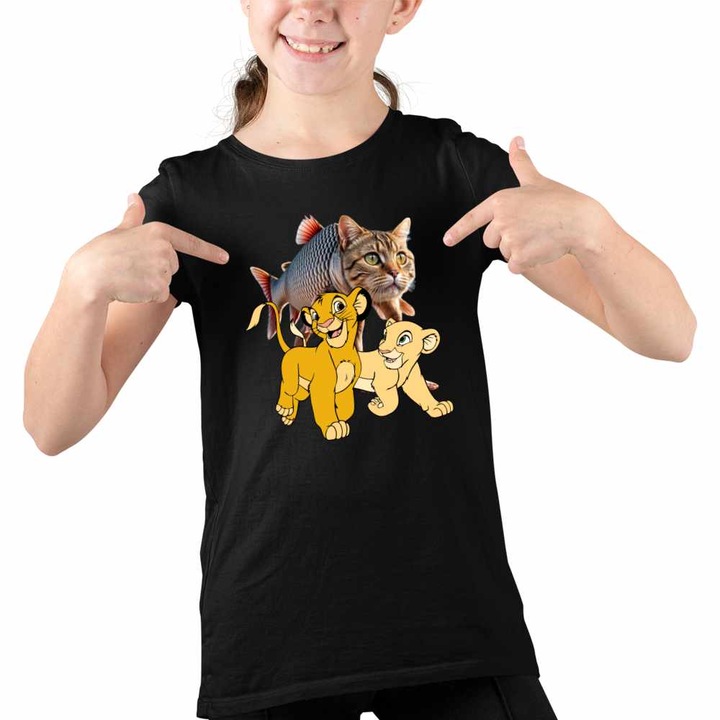 Tricou Copii Fete Trulimero Trulichina Pisica Peste Regele Leu Simba, Fekete