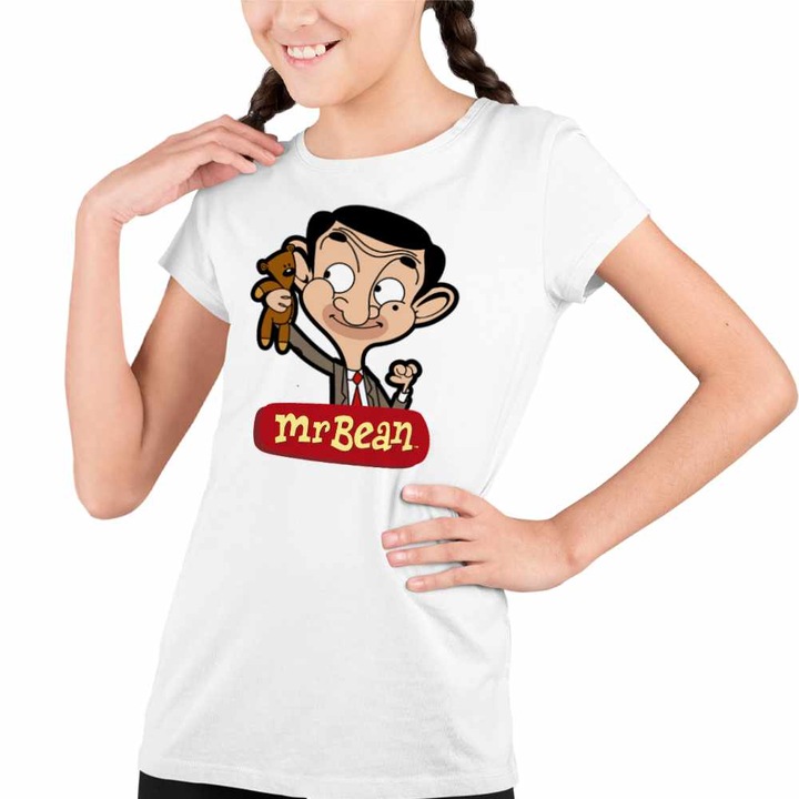 Tricou Copii Fete Mr Bean Teddy Bear Happy, Fehér