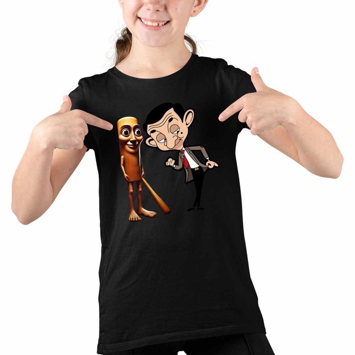 Tricou Copii Fete Mr Bean Tung Tung Sahur, Fekete