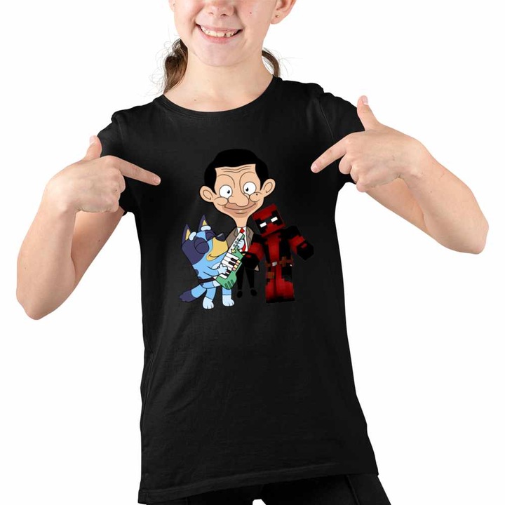 Tricou Copii Fete Mr Bean Bluey Tiktok, Fekete