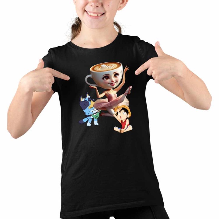 Tricou Copii Fete Bluey Balerina Capucina One Piece, Fekete