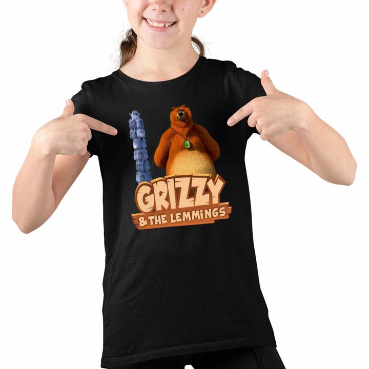 Tricou Copii Fete Ursu Grizzy si lemingii, Fekete