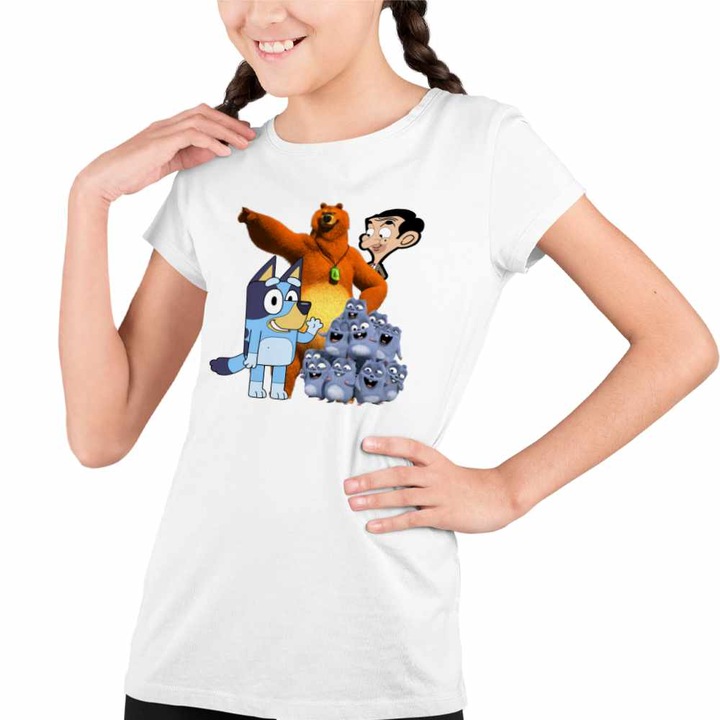 Tricou Copii Fete Grizzy Lemingi Bluey Mr Bean, Fehér