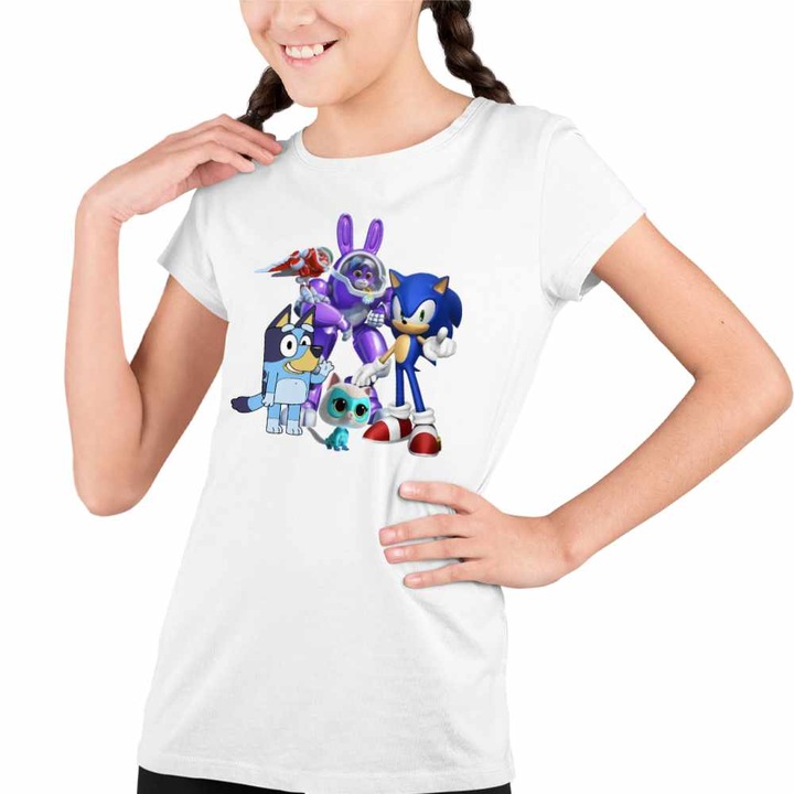 Tricou Copii Fete Robogobo Bluey Sonic Super Pisicute, Fehér