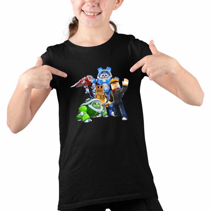 Tricou Copii Fete Robogobo Roblox Gamer, Fekete