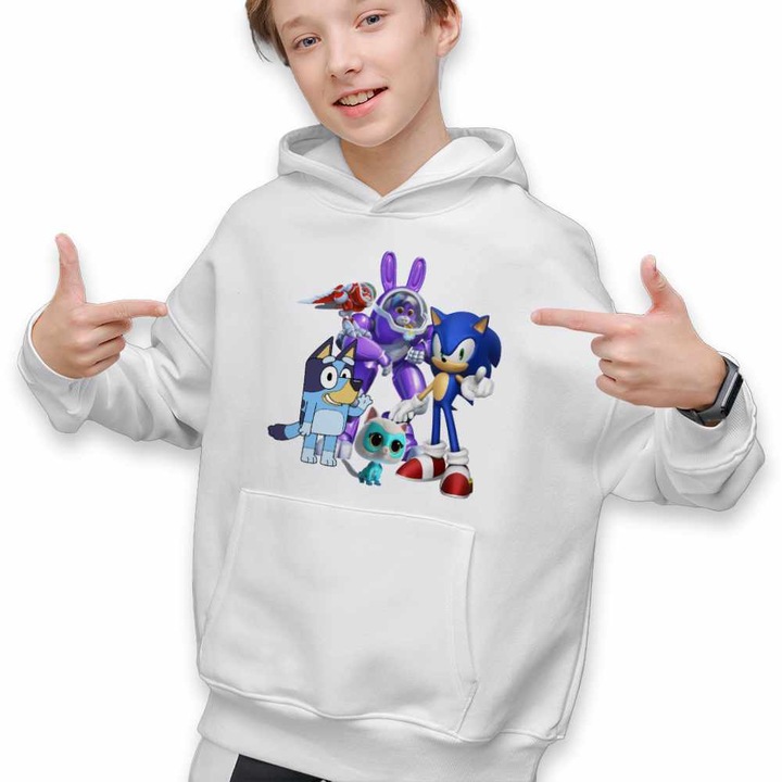 Hanorac Copii Baieti Robogobo Bluey Sonic Super Pisicute, Alb