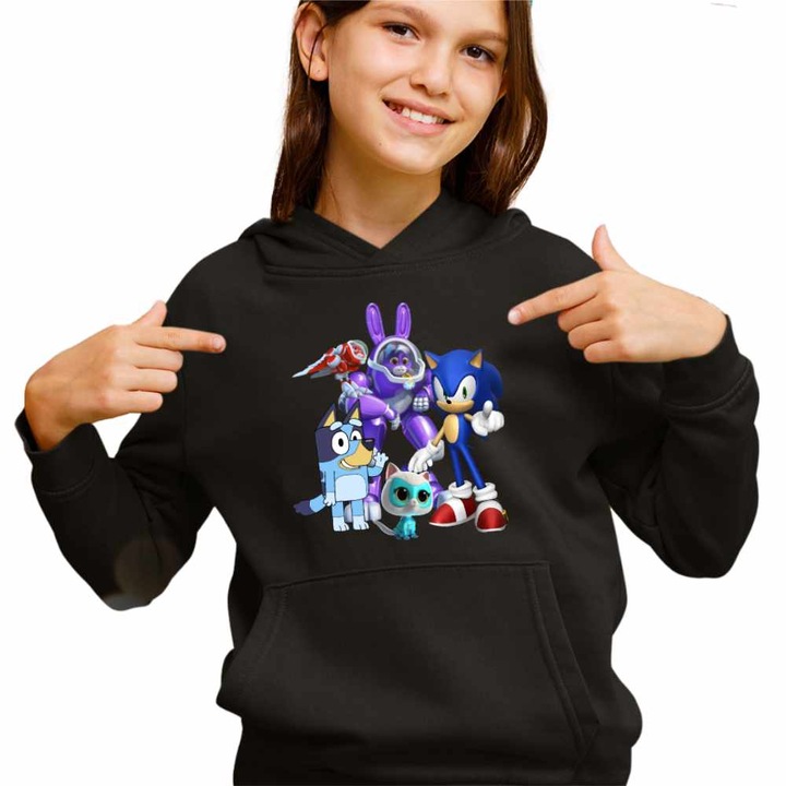 Hanorac Copii Fete Robogobo Bluey Sonic Super Pisicute, Negru