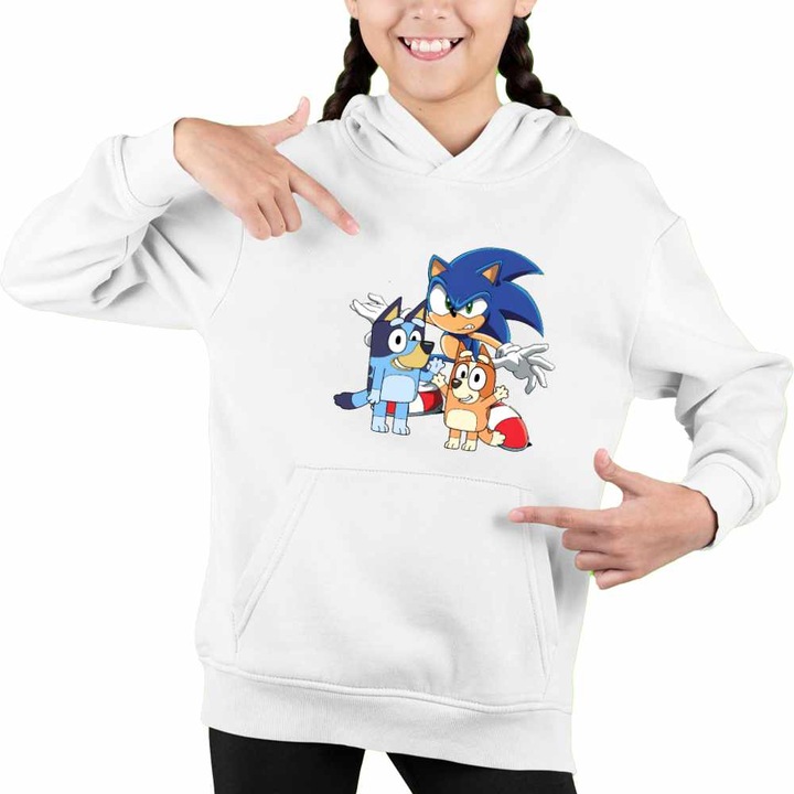 Hanorac Copii Fete Sonic Blue Bingo Bluey, Alb