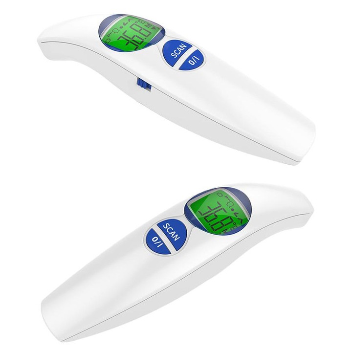 Termometru medical cu infrarosu, masurare rapida a temperaturii cu o singura atingere, fara contact, 12 seturi de memorie, ecran mare cu iluminare din spate