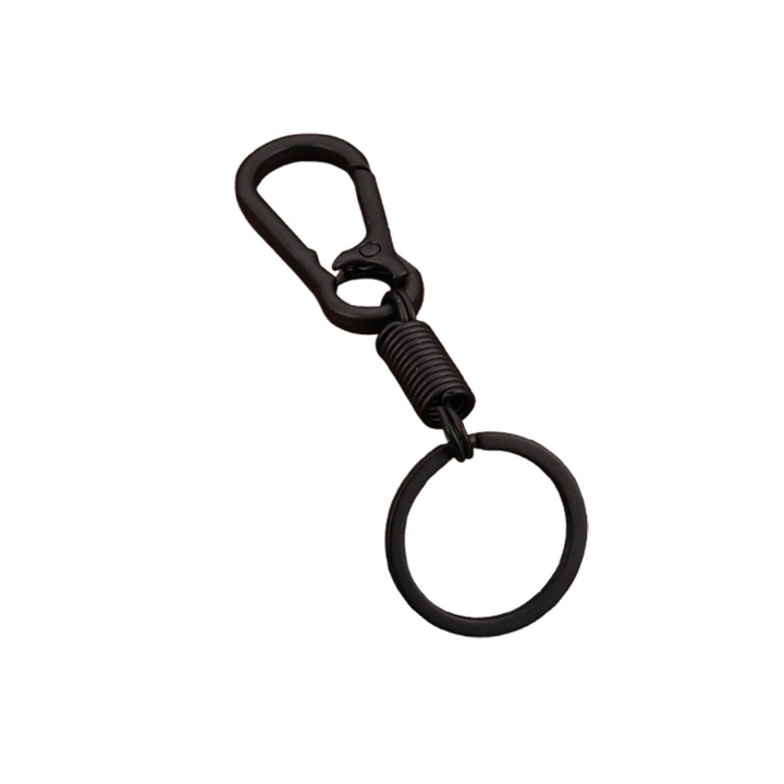 Fém autó kulcstartó rugóval, övre rögzíthető, multifunkcionális, uniszex, fekete színű