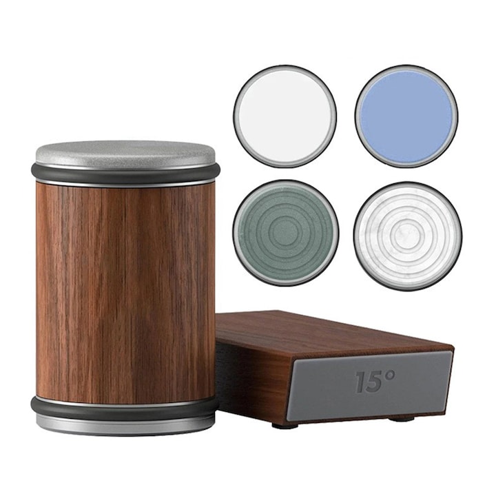 Késélező, SWJOYOL, 2 gyémánttárcsa és 2 korundtárcsa, mágneses szög 15 és 20 fok, 20x9x5cm