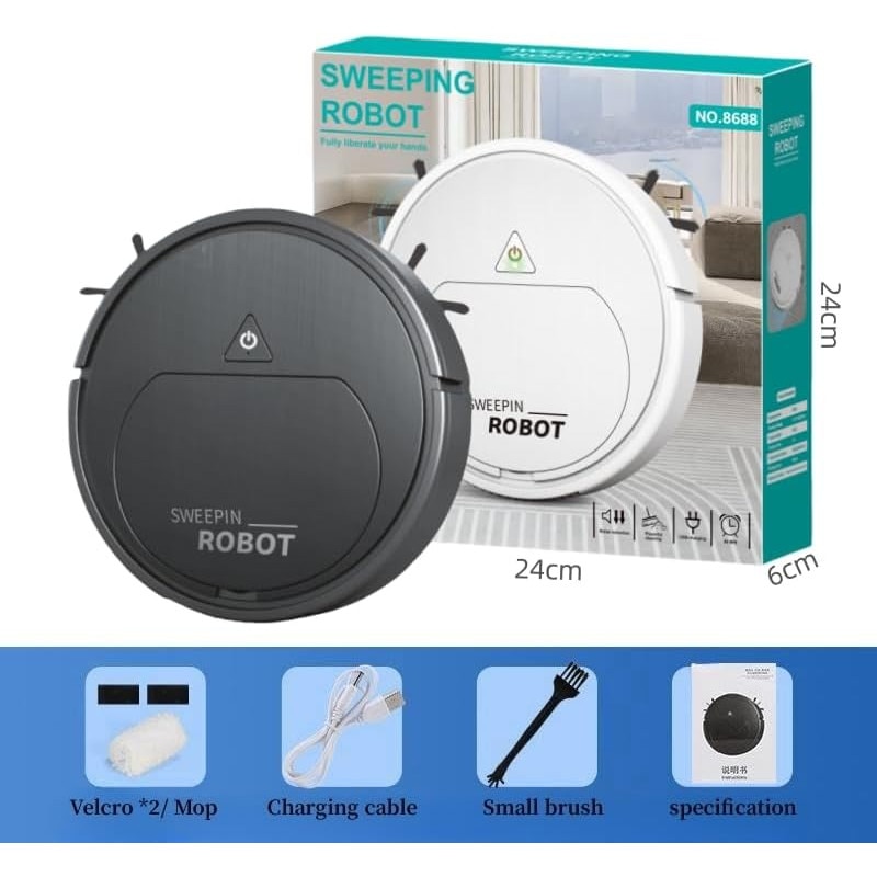 Aspirator robot inteligent, curatare automata, design ultra-subtire, baterie de lunga durata, negru