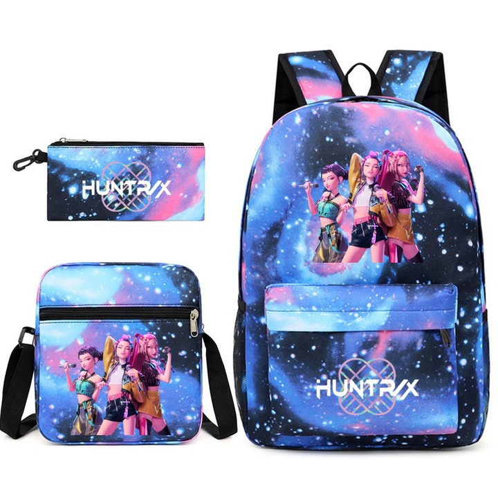 Iskolatáska szett 3 részes, K-pop Witcher Girls, csillagkék, 45x32x13cm