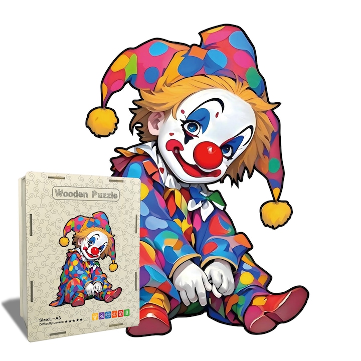Дървен пъзел, клоун, неправилни части, 21x21см