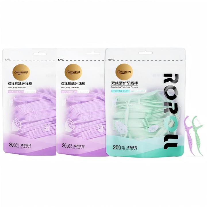 Set 600 buc Ata dentara, Omelivon, cerata, aroma de lime, verde tortoise|violet, 8cm