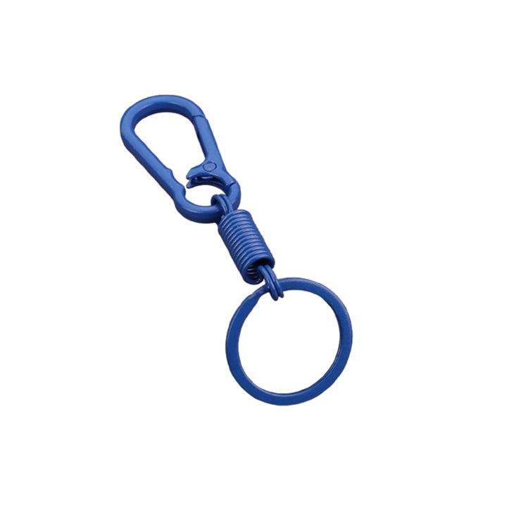 Fém autós kulcstartó rugóval, övre rögzíthető, multifunkcionális, uniszex, kék színű