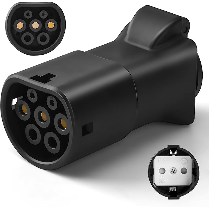 Adaptor de incarcare tip 2 la Schuko 16A/3500W, AjieQaQ , utilizare acasa si statii publice, sistem de blocare sigur