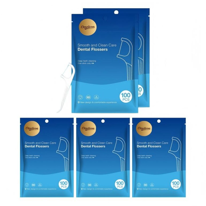 Set 500 ate dentare cerate, Omelivon, curatare eficienta, alb ecru, menta