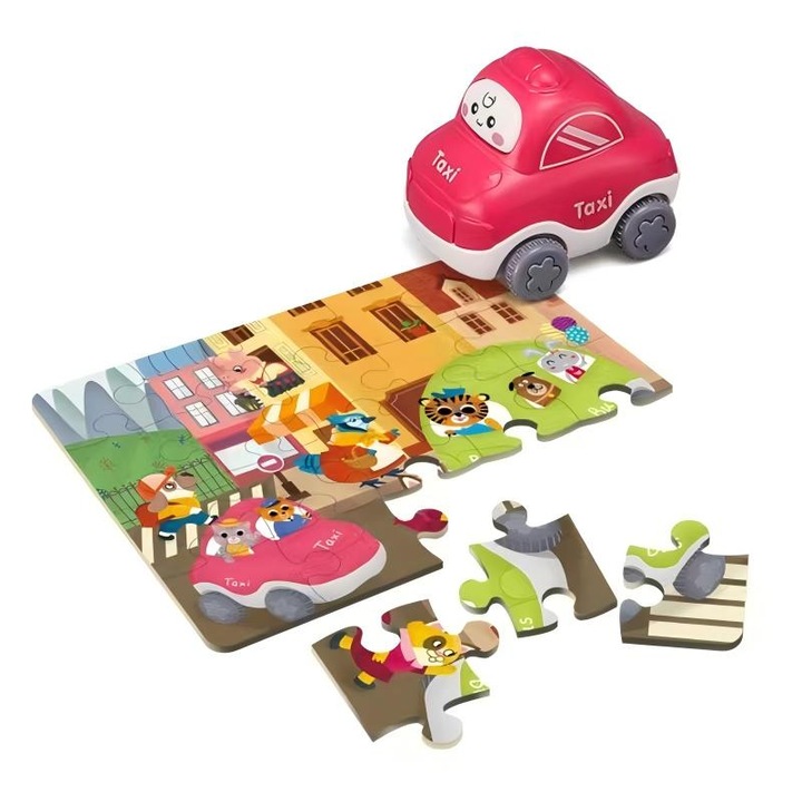 Set de 20 de piese puzzle masina taxi pentru copii mici, baieti, cadouri jucarii pentru copii de 3 4 5 ani si fete, jucarii puzzle masina de podea pentru varstele 3-5 4-6 (include masina taxi)