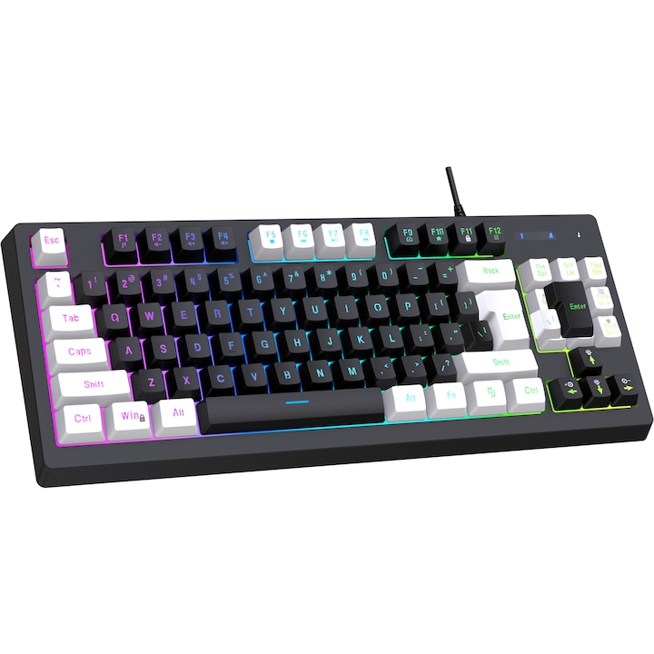 Tastatura Gaming NAXSIR RGB, 87 taste, 7 efecte de iluminare, USB type-C, negru