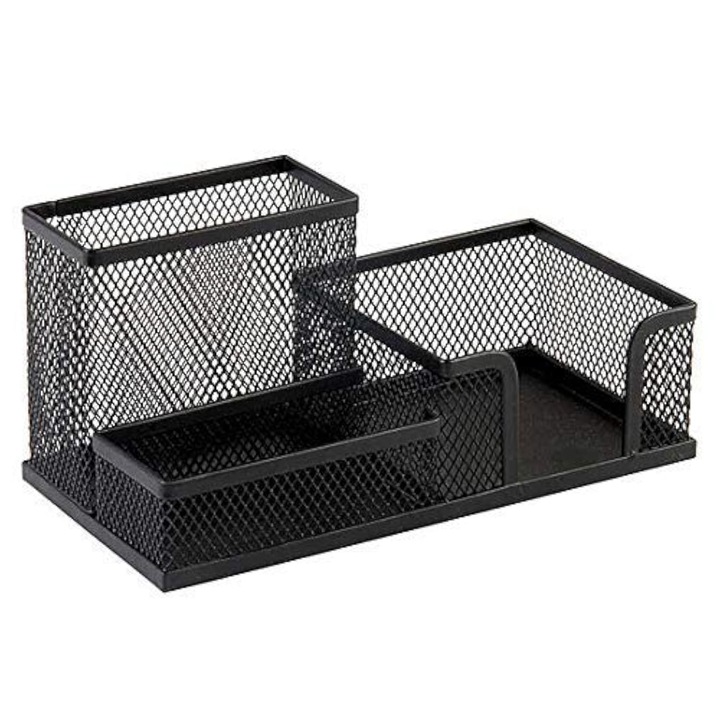 Fekete asztali rendszerező, 3 az 1-ben, fém, irodai, 3 rekesszel