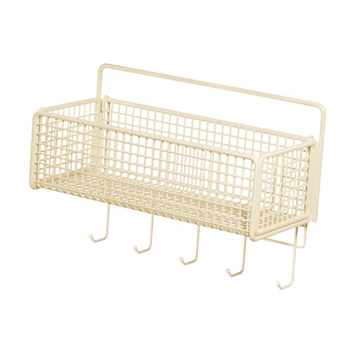 Fali fém rendszerező, nagy kapacitású, 31cmx10cmx13cm, konyhába és fürdőszobába, kampókkal