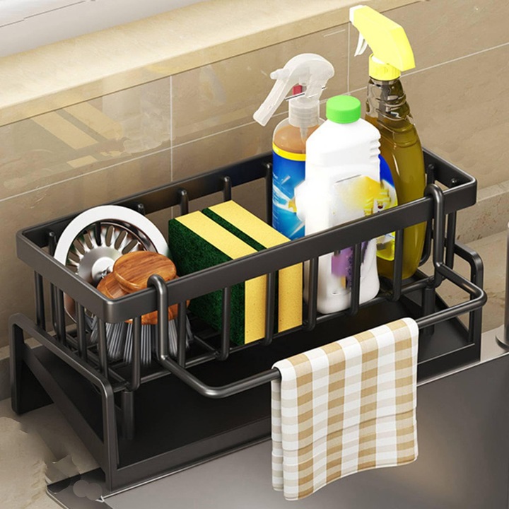 Fából készült konyhai rendszerező szivacsokhoz, fekete, 1 polc